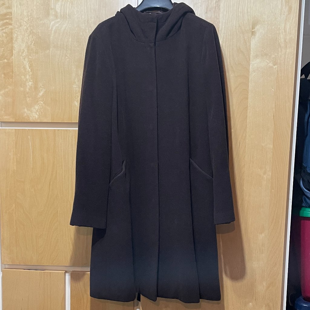 Vintage Classic Eileen Fisher Brown Wool Hooded Coat Size M